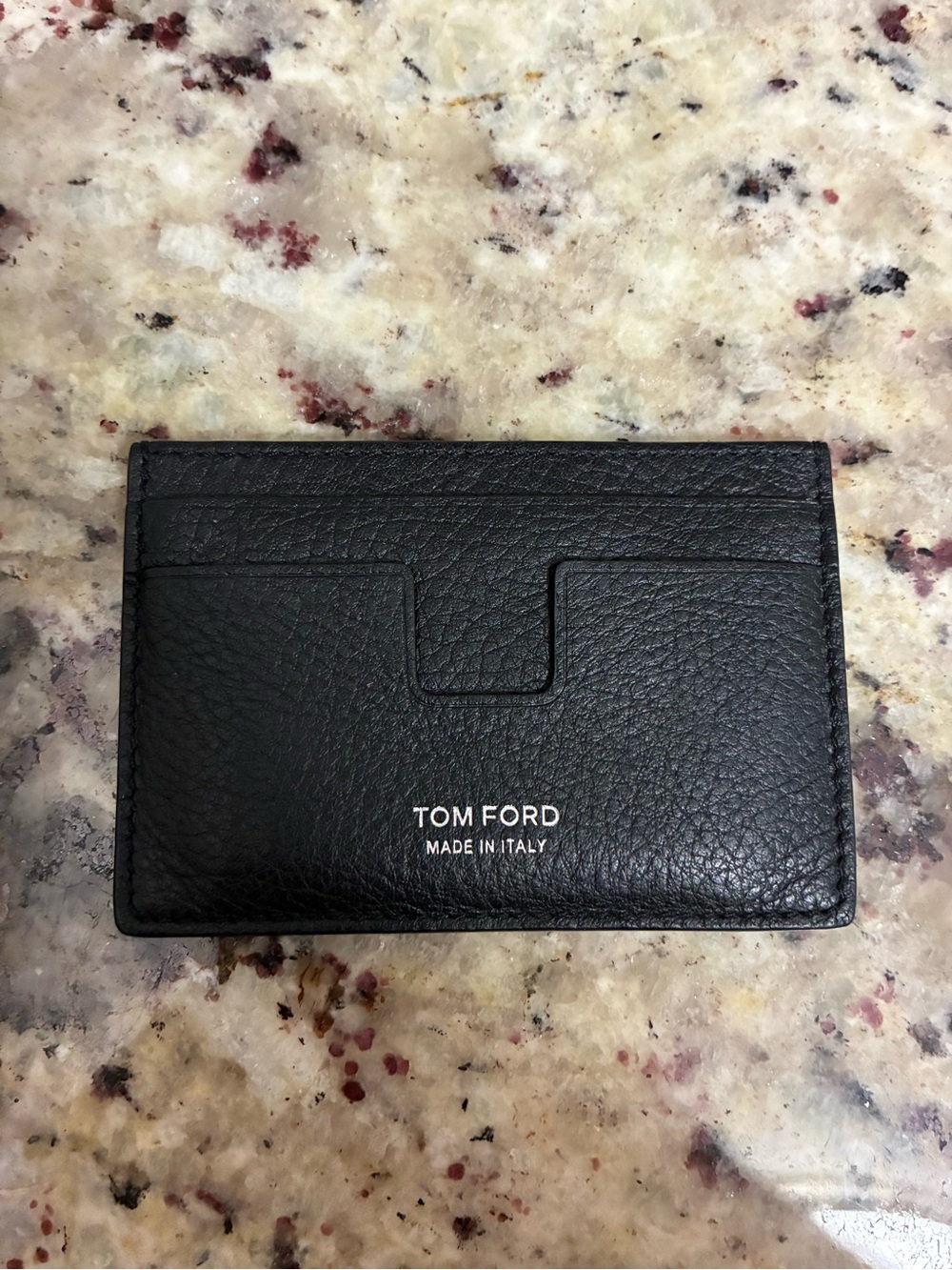 Tom Ford T-Line grained leather card holder in black